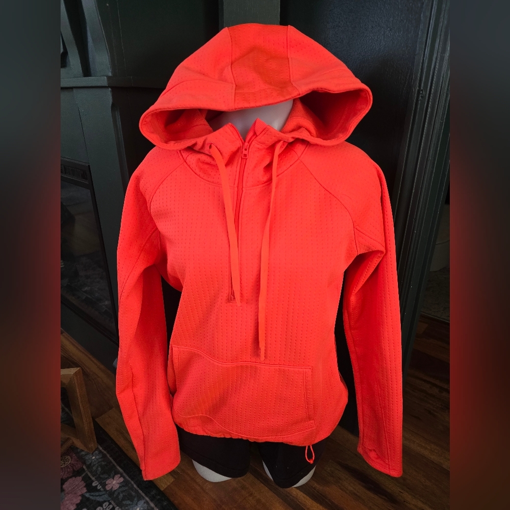 Athleta Neon Coral Hooded Performance Pullover